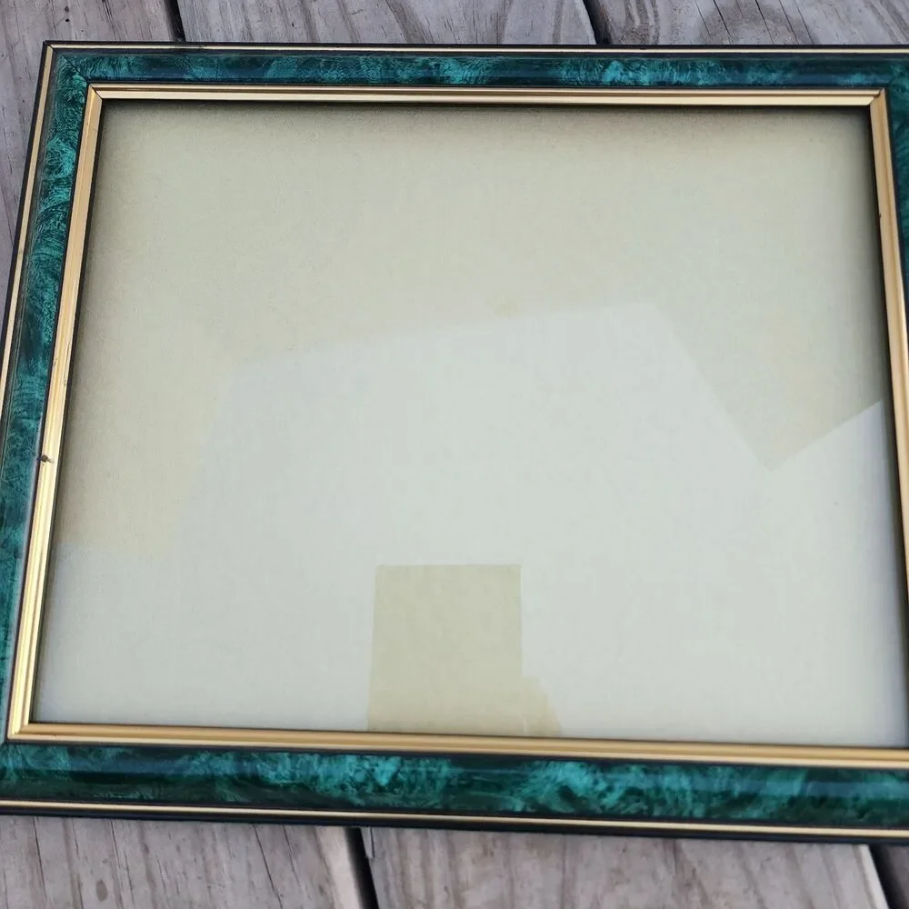 Vintage Green,Gold & Black 11x9 Glass Picture Frame Collectible Made in Thailand
